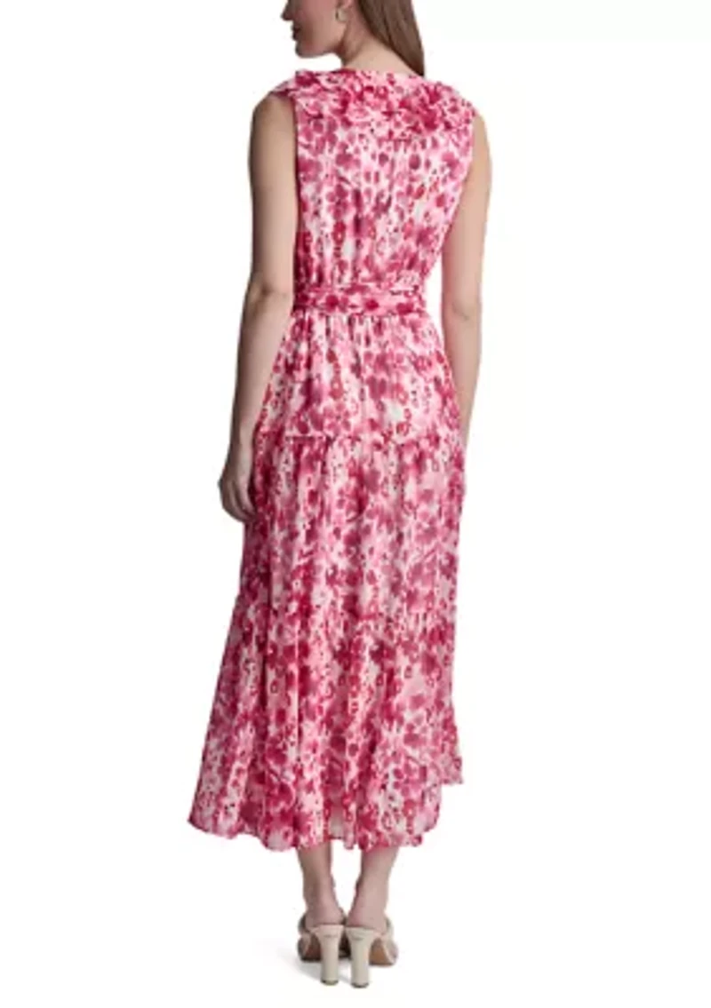 Women's Sleeveless V-Neck Floral Maxi Dress