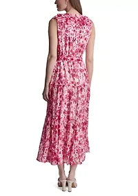 Women's Sleeveless V-Neck Floral Maxi Dress