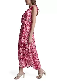 Women's Sleeveless V-Neck Floral Maxi Dress