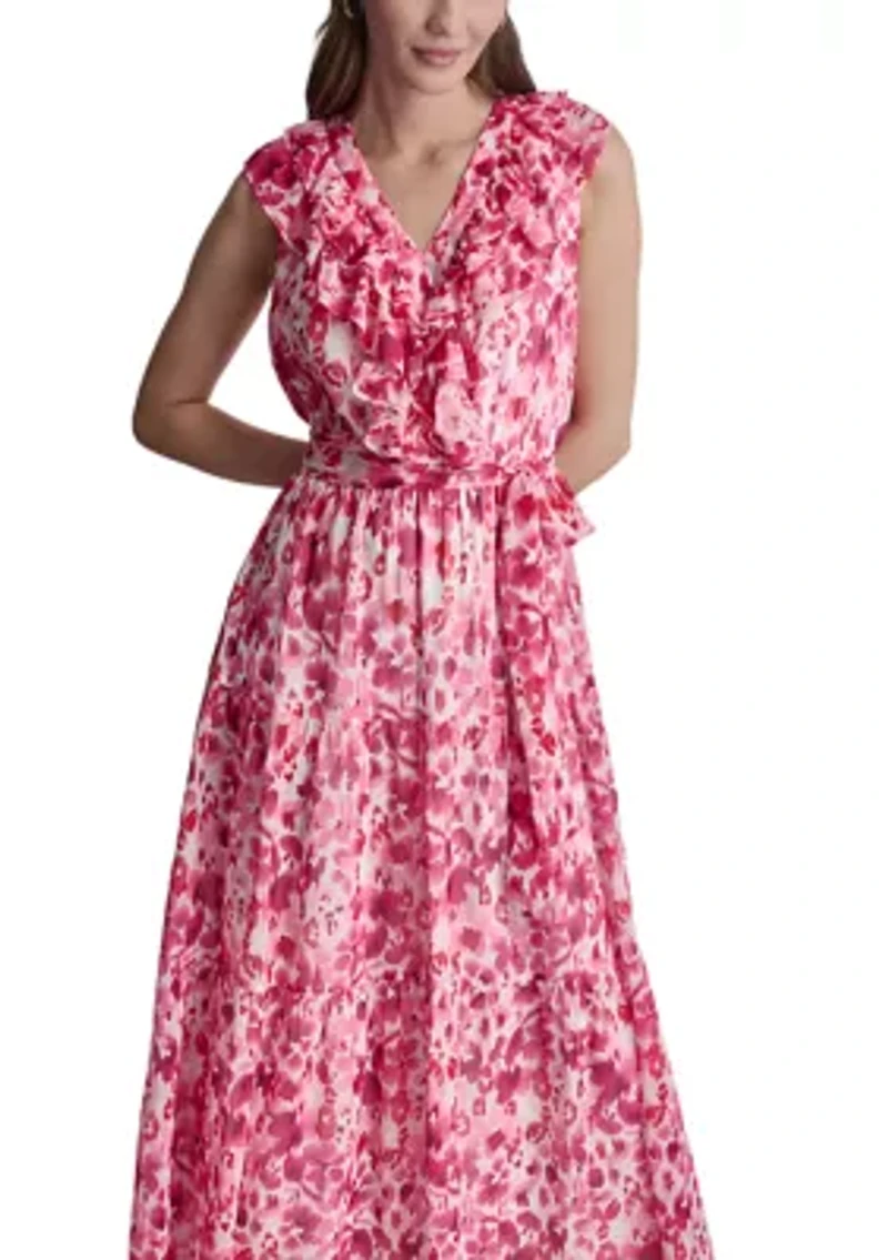 Women's Sleeveless V-Neck Floral Maxi Dress