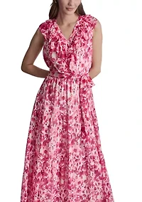 Women's Sleeveless V-Neck Floral Maxi Dress