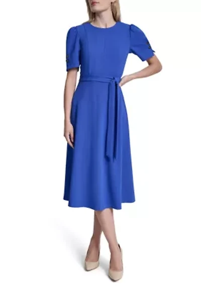 Women's Short Sleeve Scuba Midi Dress
