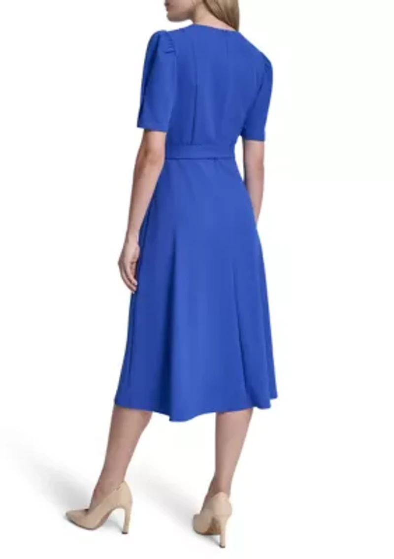 Women's Short Sleeve Scuba Midi Dress