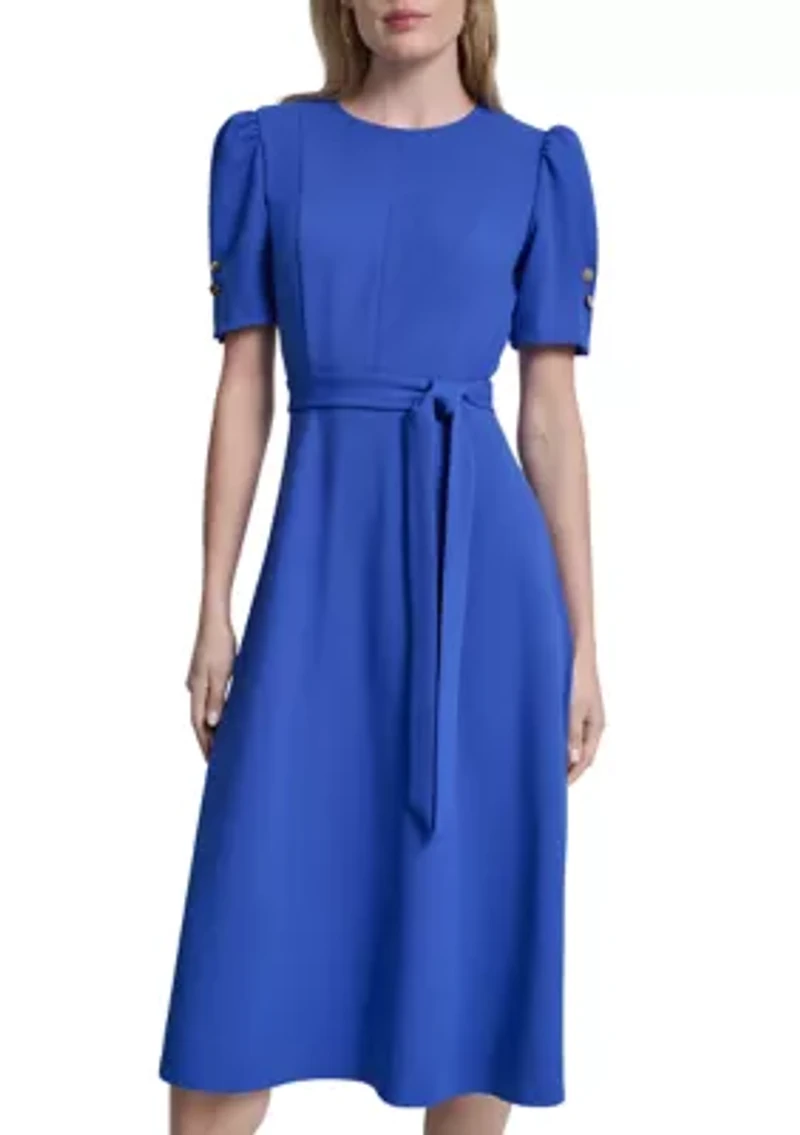 Women's Short Sleeve Scuba Midi Dress
