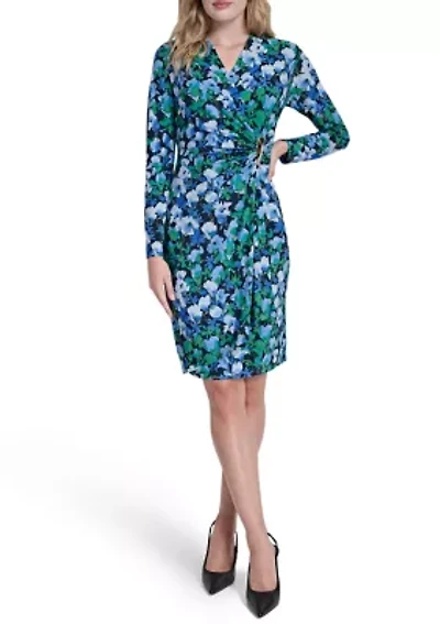 Women's Long Sleeve Printed Sheath Dress