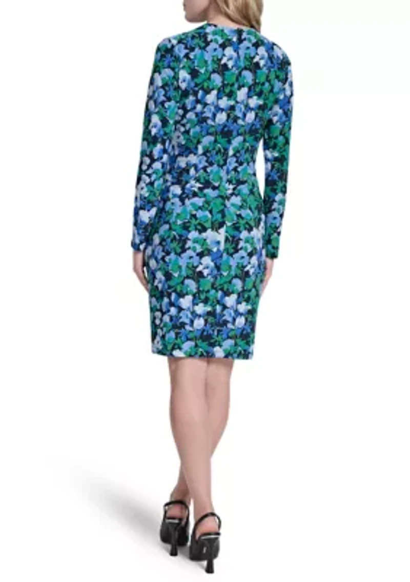 Women's Long Sleeve Printed Sheath Dress