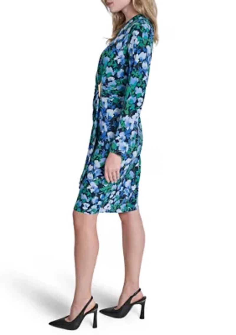 Women's Long Sleeve Printed Sheath Dress