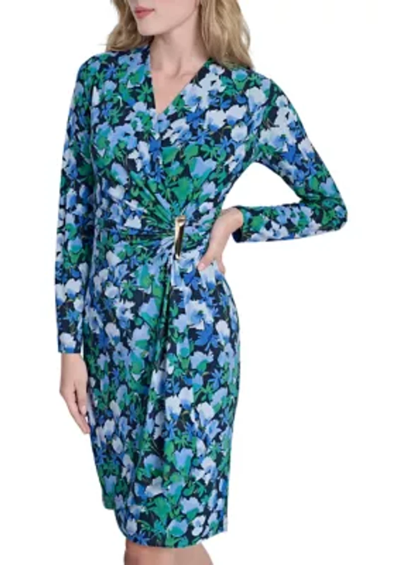 Women's Long Sleeve Printed Sheath Dress