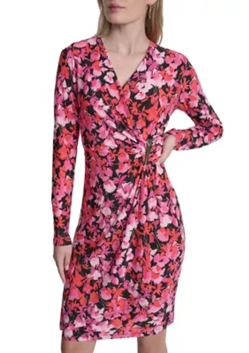 Women's Long Sleeve Printed Sheath Dress