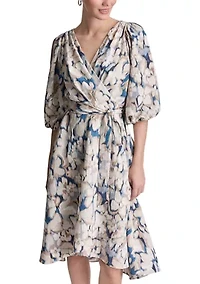 Women's Short Sleeve Printed Gauze A-Line Dress