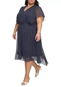 Plus Short Sleeve V-Neck Chiffon Midi Dress
