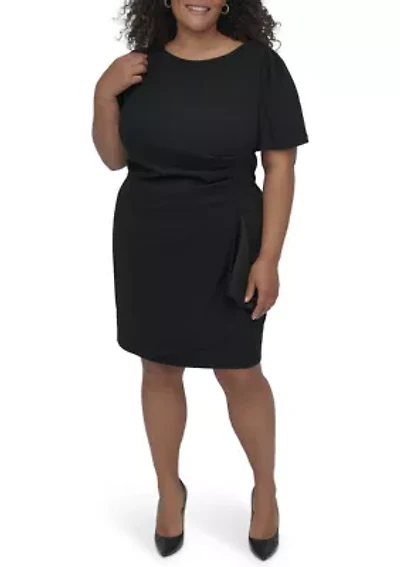 Plus Solid Scuba Crepe Fit and Flare Dress