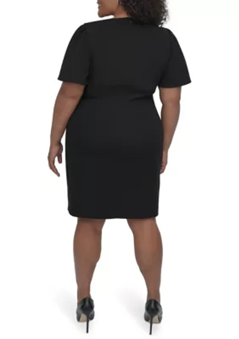 Plus Solid Scuba Crepe Fit and Flare Dress
