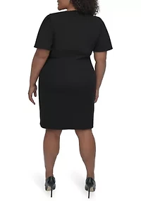 Plus Solid Scuba Crepe Fit and Flare Dress