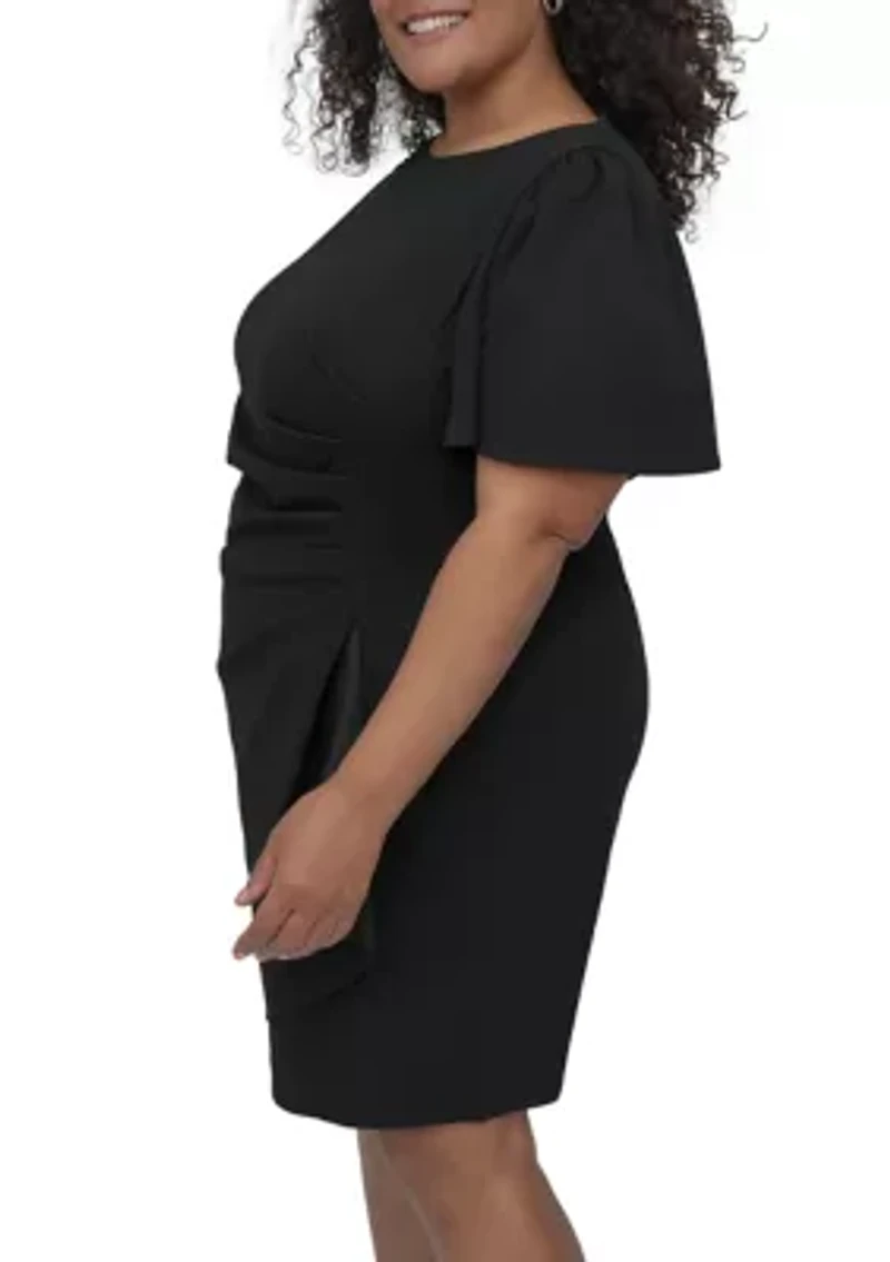 Plus Solid Scuba Crepe Fit and Flare Dress