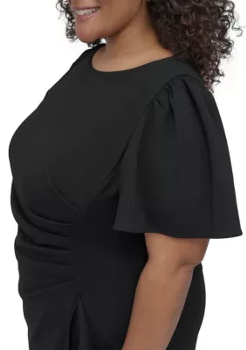 Plus Solid Scuba Crepe Fit and Flare Dress