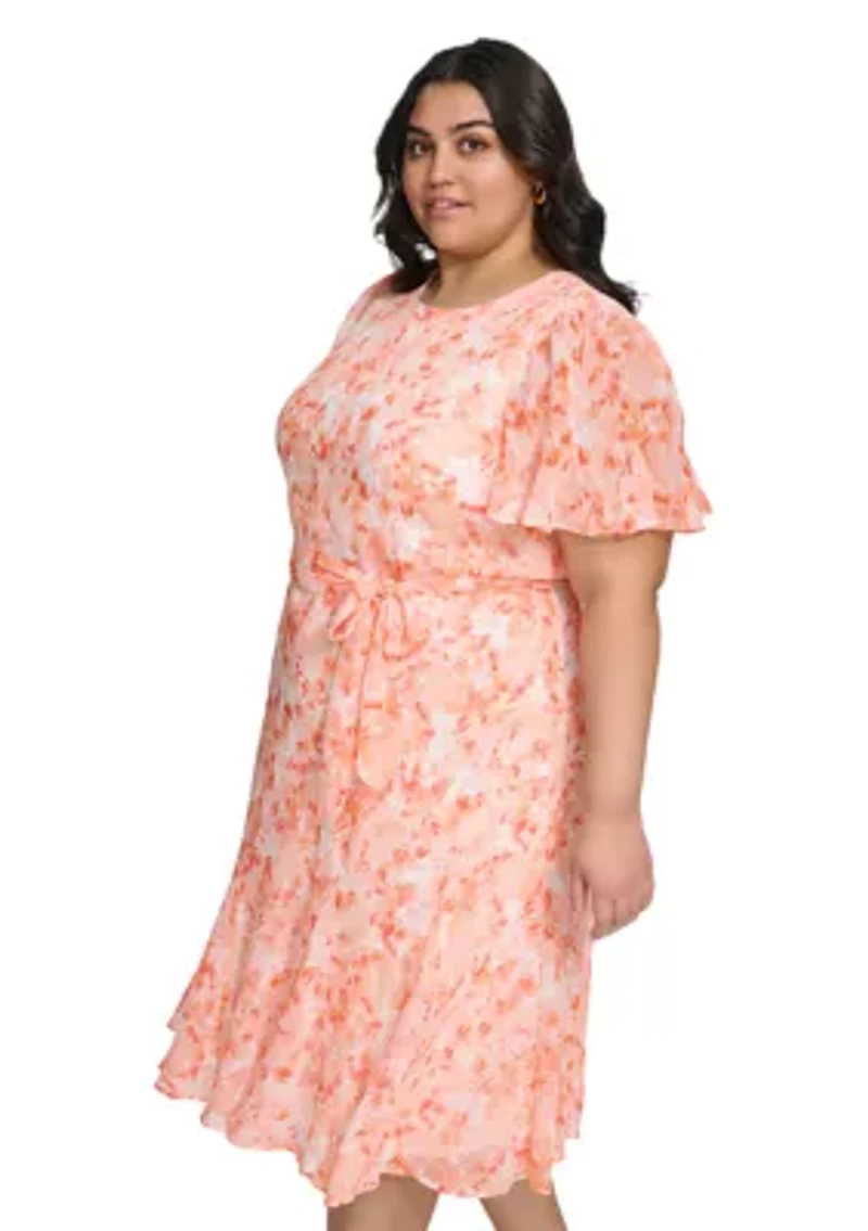 Plus Floral Printed Chiffon Dress