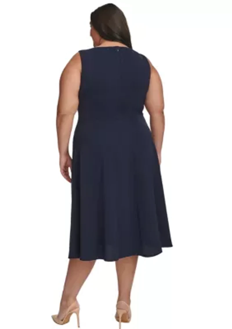 Plus Sleeveless Scoop Neck Solid Fit and Flare Dress