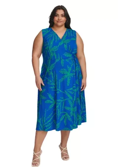 Plus Sleeveless V-Neck Tie Waist Dress