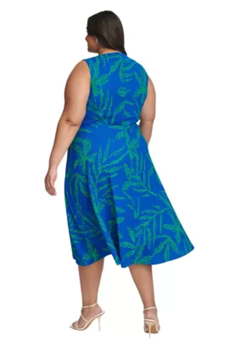 Plus Sleeveless V-Neck Tie Waist Dress