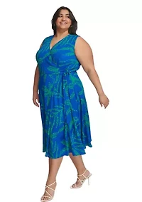 Plus Sleeveless V-Neck Tie Waist Dress