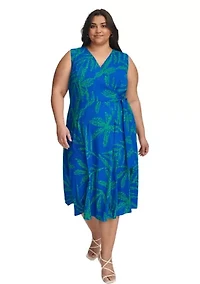 Plus Sleeveless V-Neck Tie Waist Dress