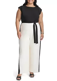 Plus Color Block Printed Scuba Jumpsuit