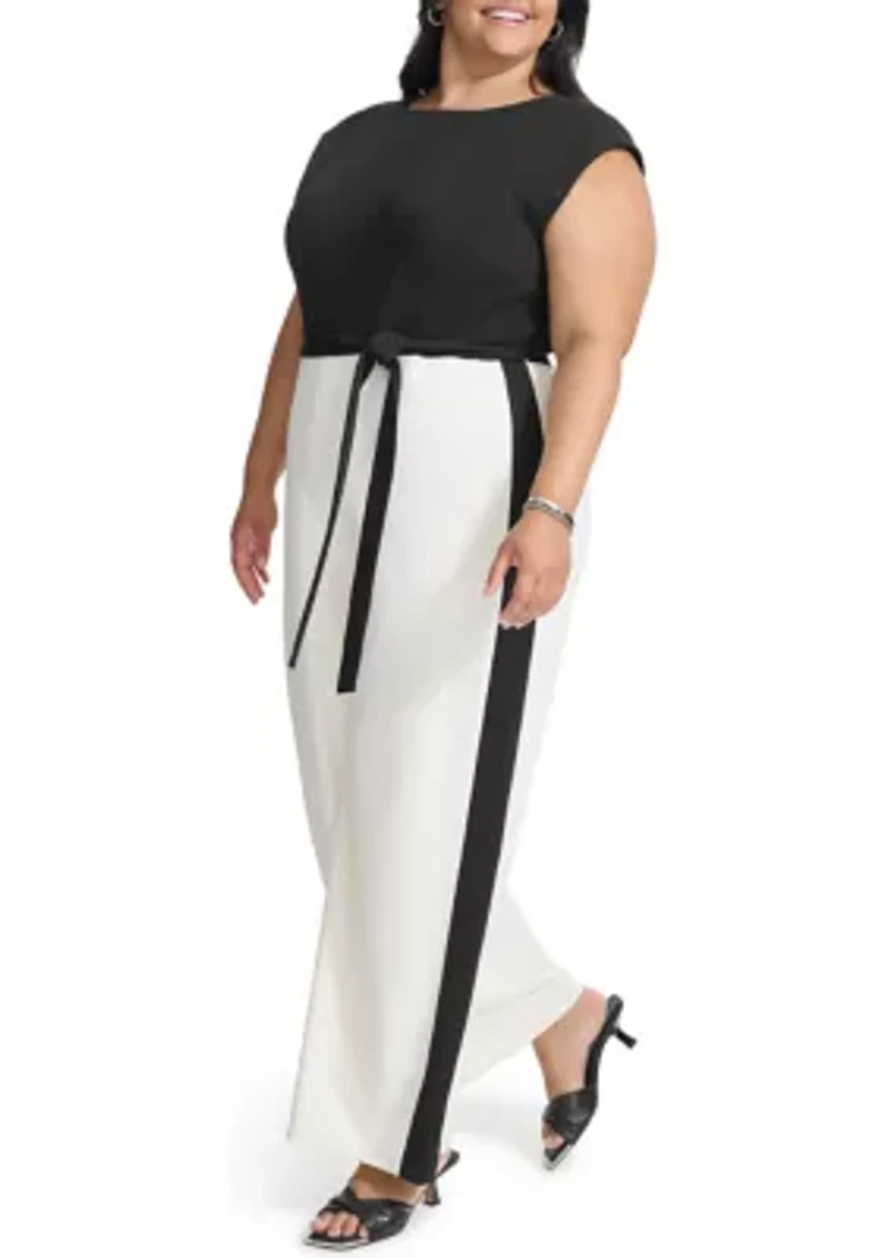 Plus Color Block Printed Scuba Jumpsuit