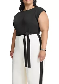 Plus Color Block Printed Scuba Jumpsuit