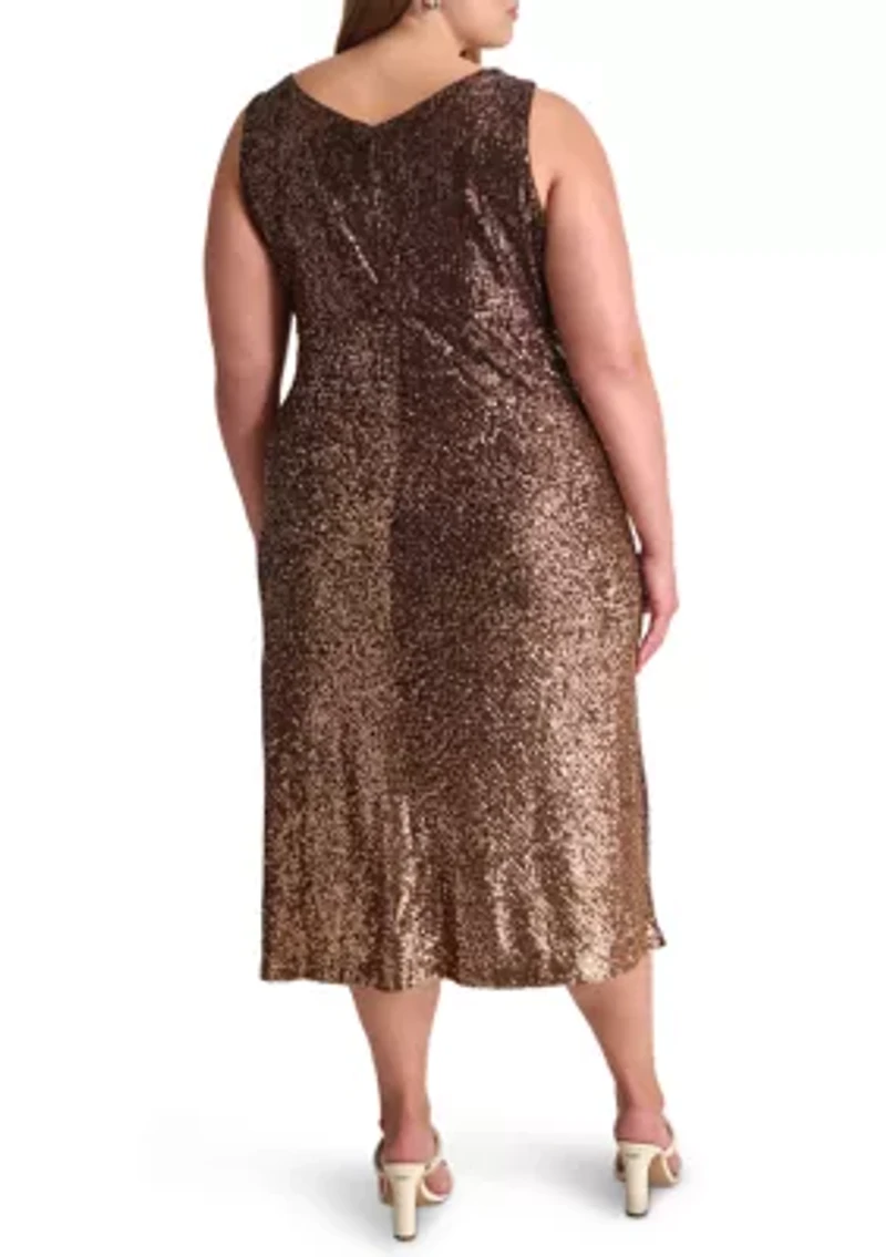 Plus Sleeveless Ombré Sequined Sheath Dress