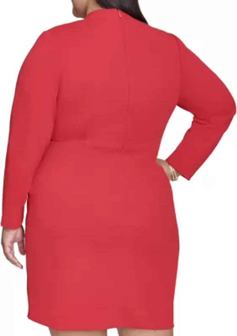 Plus Long Sleeve V-Neck Sheath Dress