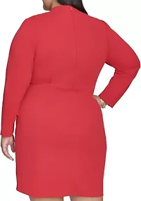 Plus Long Sleeve V-Neck Sheath Dress