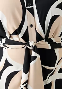Plus Abstract Printed Belted Tie Waist Midi Dress