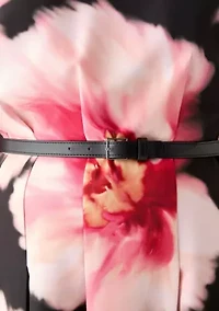 Plus Floral Printed Belted A-Line Dress