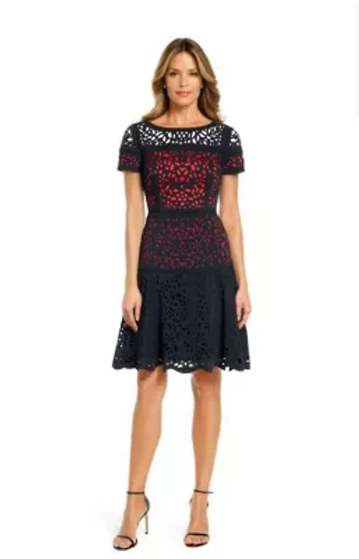 Ombre Laser Cut Fit and Flare Dress