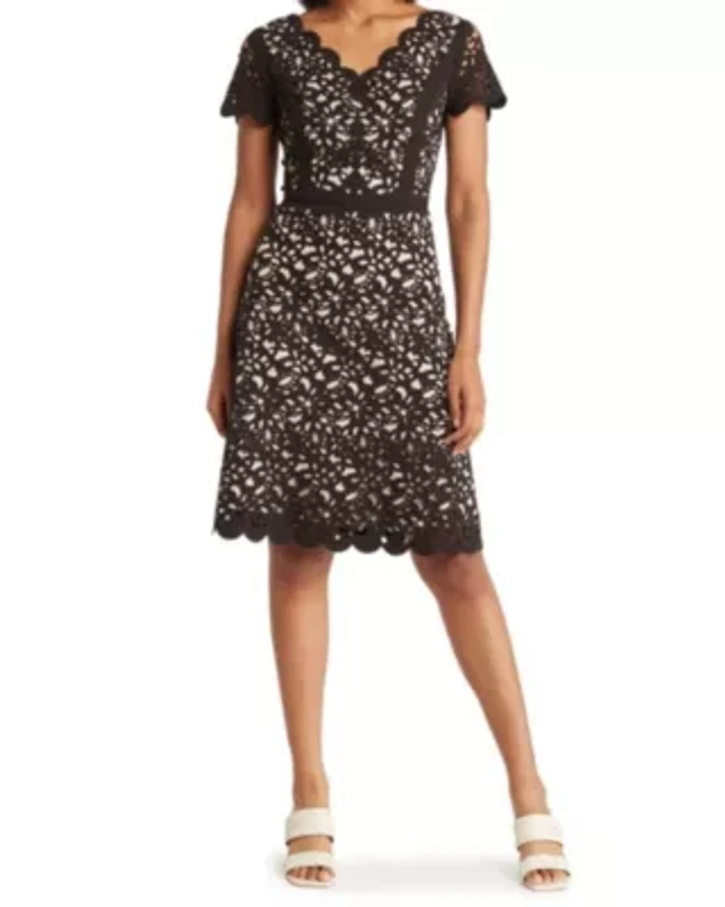 V-Neck Fit and Flare Laser Cutting Dress