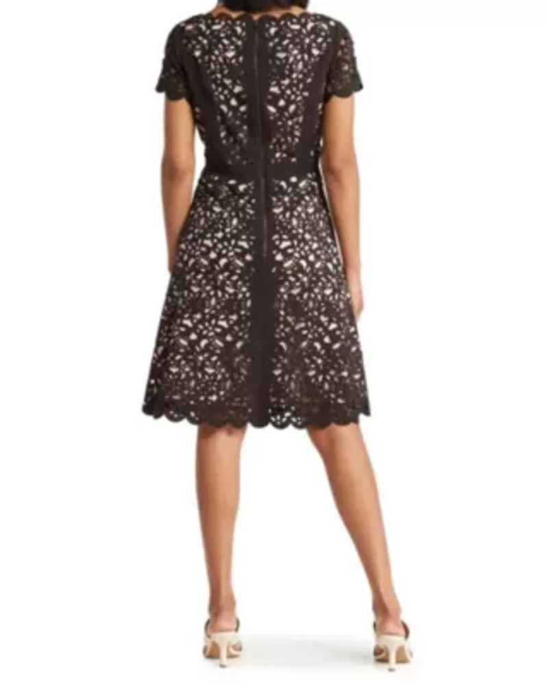 V-Neck Fit and Flare Laser Cutting Dress