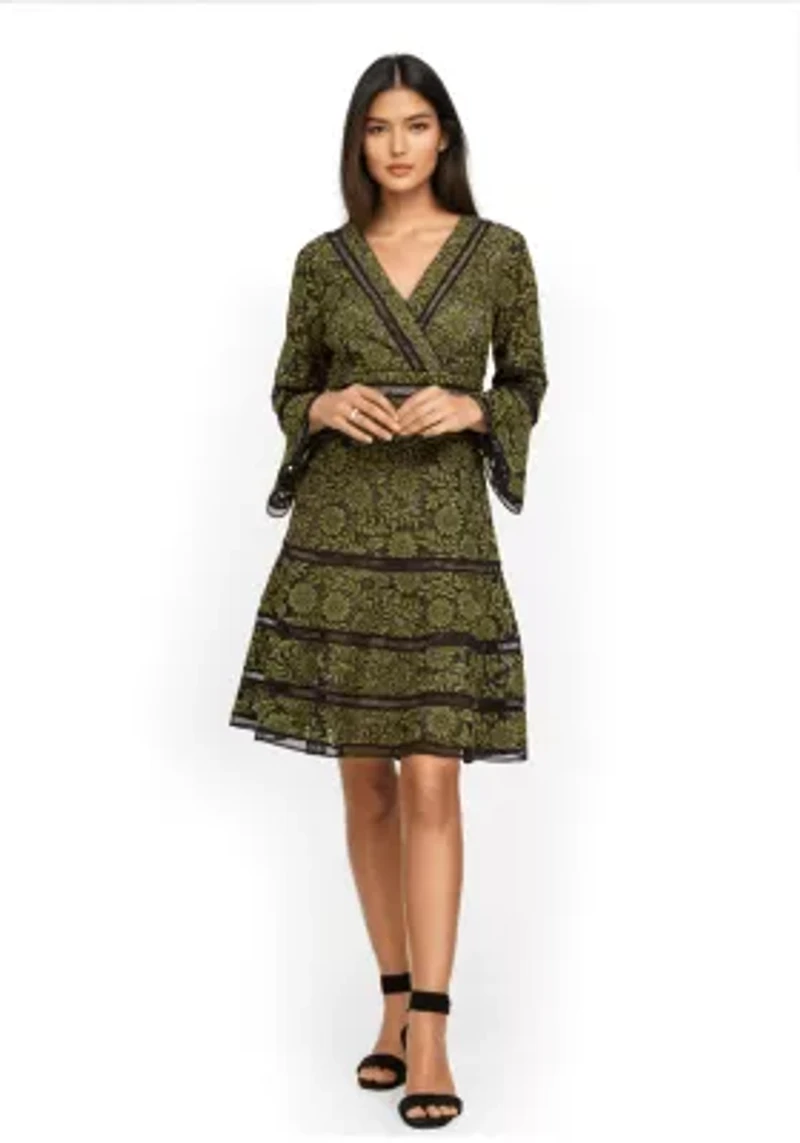 Surplice Neckline Fit and Flare Lace Dress