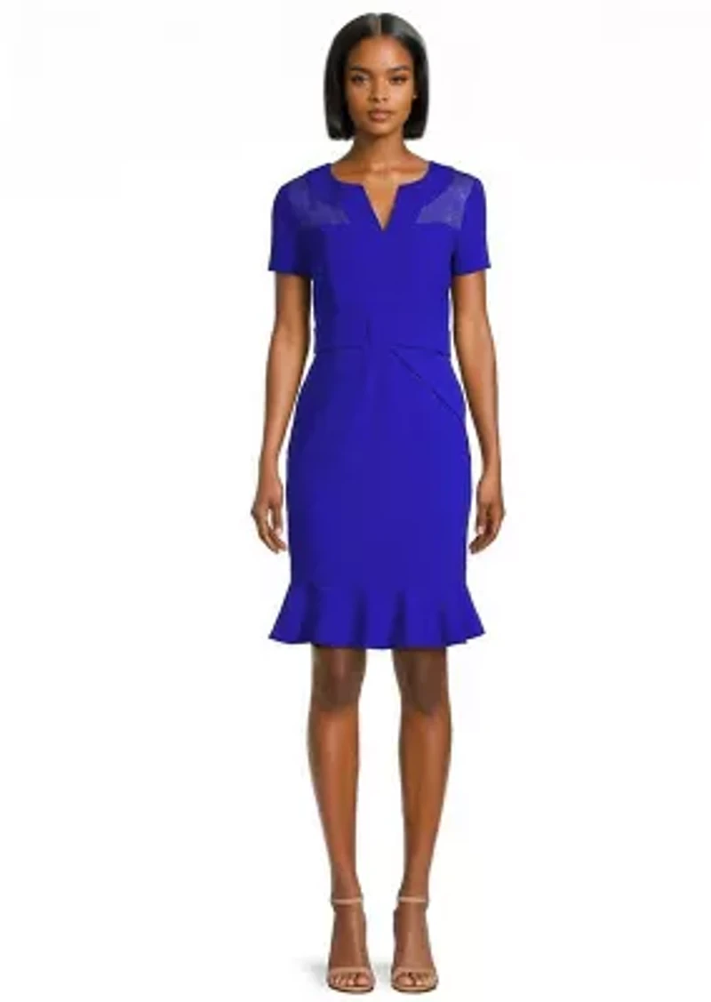 Crepe Dress with Flounce Hem
