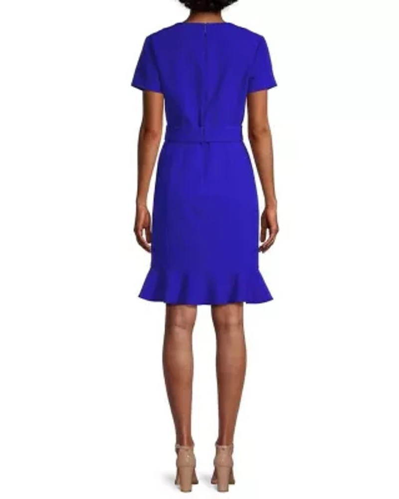 Crepe Dress with Flounce Hem