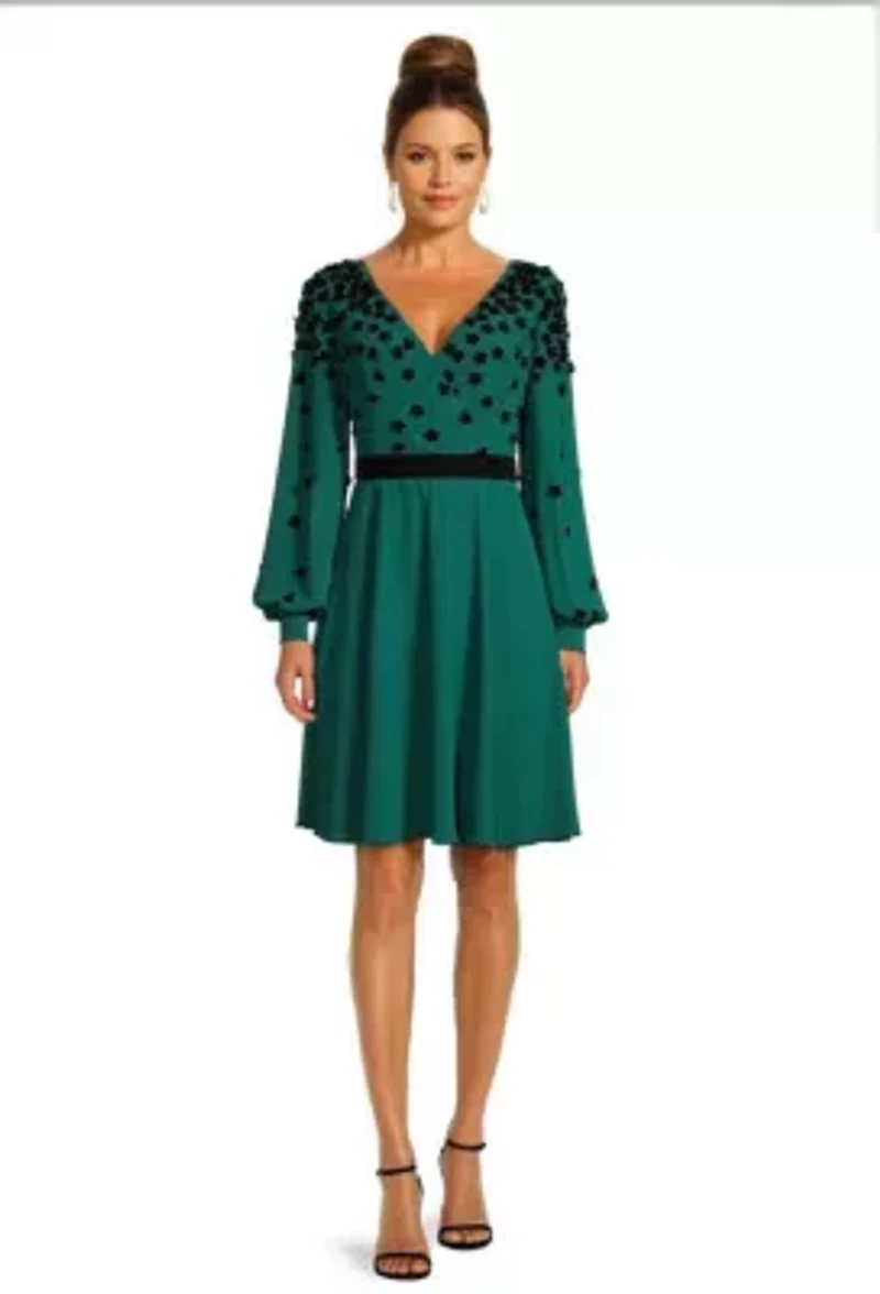 Surplice Neckline Fit and Flare Georgette Dress