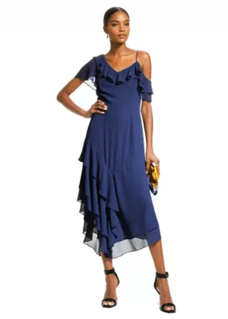 Asymmetric Georgette Midi Dress