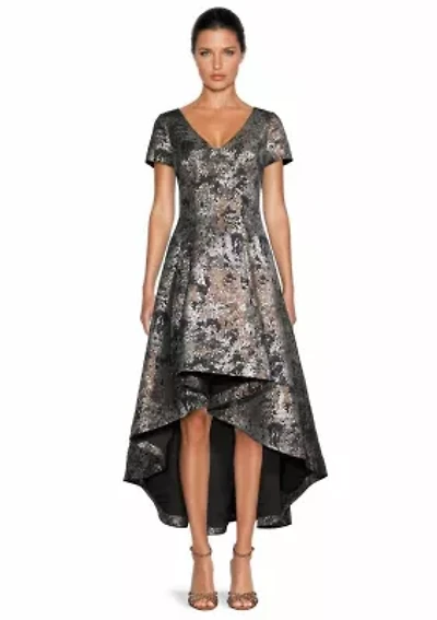 VNeck Jacquard High Low Dress