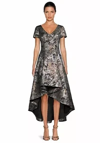 VNeck Jacquard High Low Dress