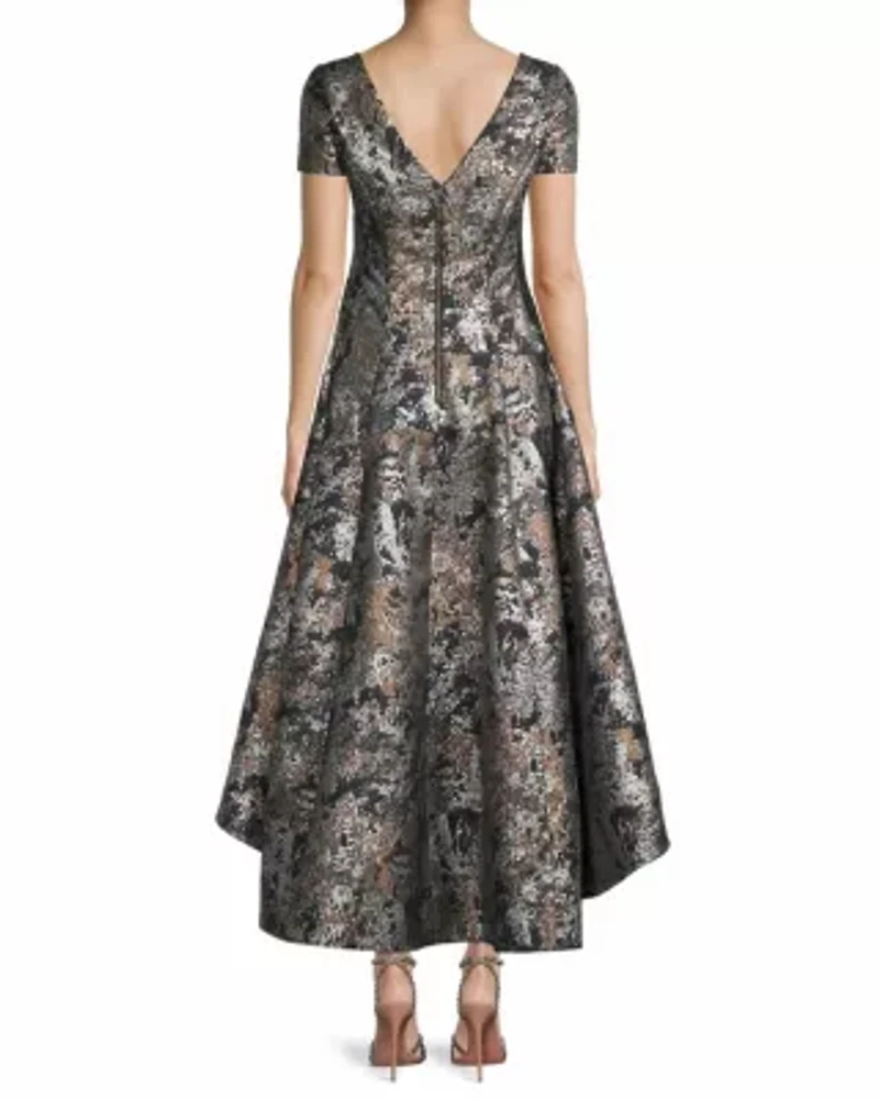 VNeck Jacquard High Low Dress