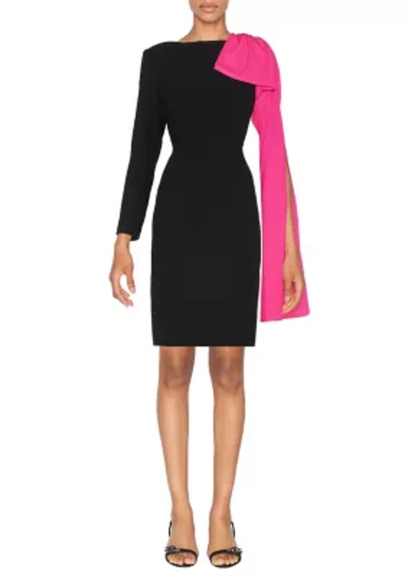 Dramatic Satin Bow Sleeve Crepe Dress