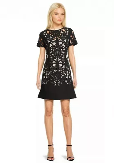 Laser Cutting Floral Crepe Sheath Dress