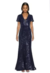 V-neck Sequin Fit and Flare Gown