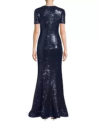 V-neck Sequin Fit and Flare Gown