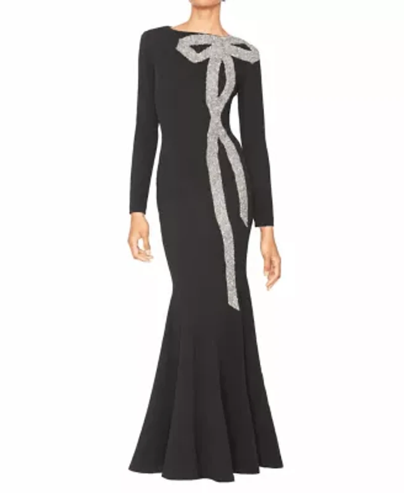 CREPE GOWN WITH CRYSTAL BOW DETAIL